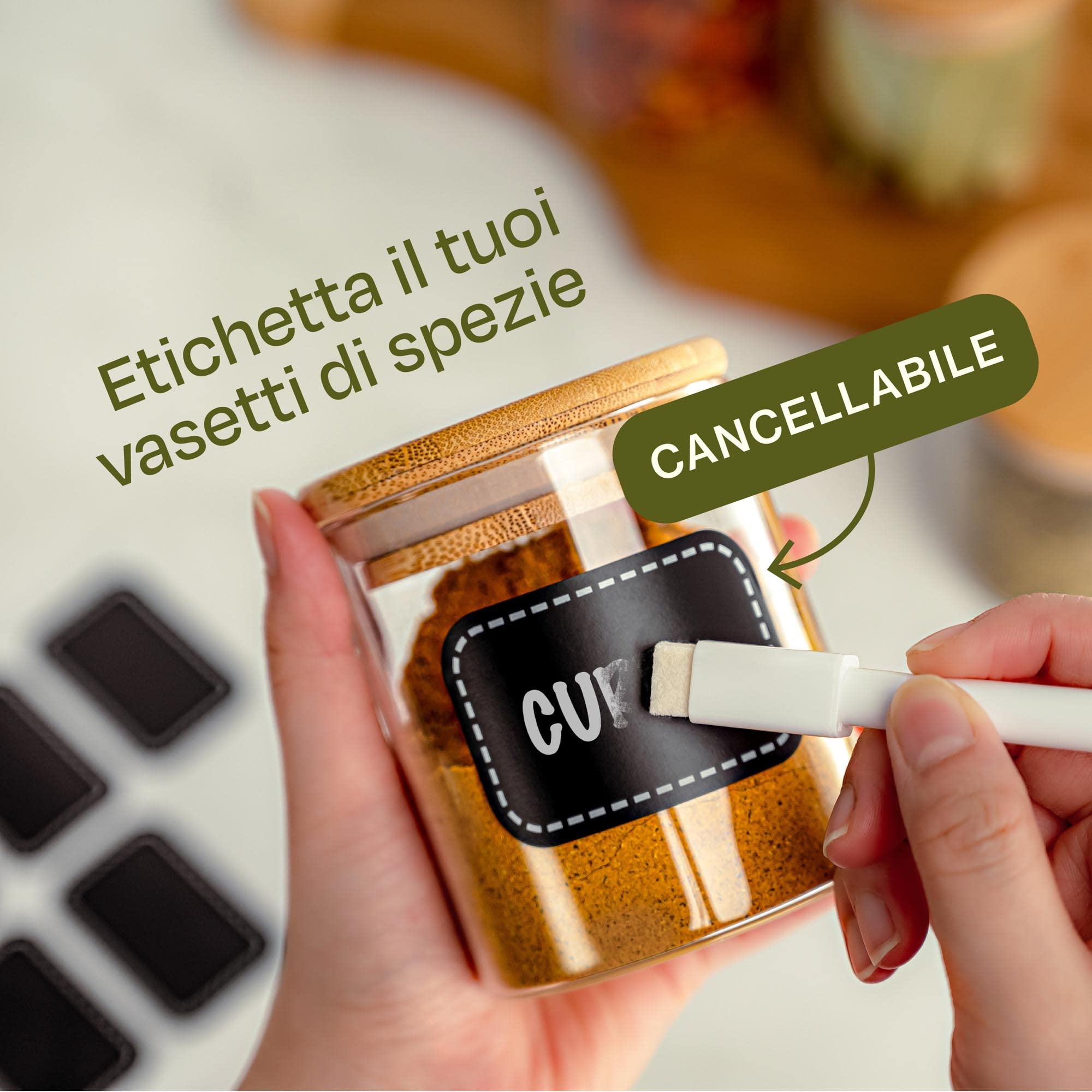 Praknu Set Barattoli Spezie Vetro con Coperchi - 8pcs x 250ml - Contenitori Spezie per Cucina - Ermetici - con Etichette - Lavabili in Lavastoviglie - Spezie, Erbe e Tè