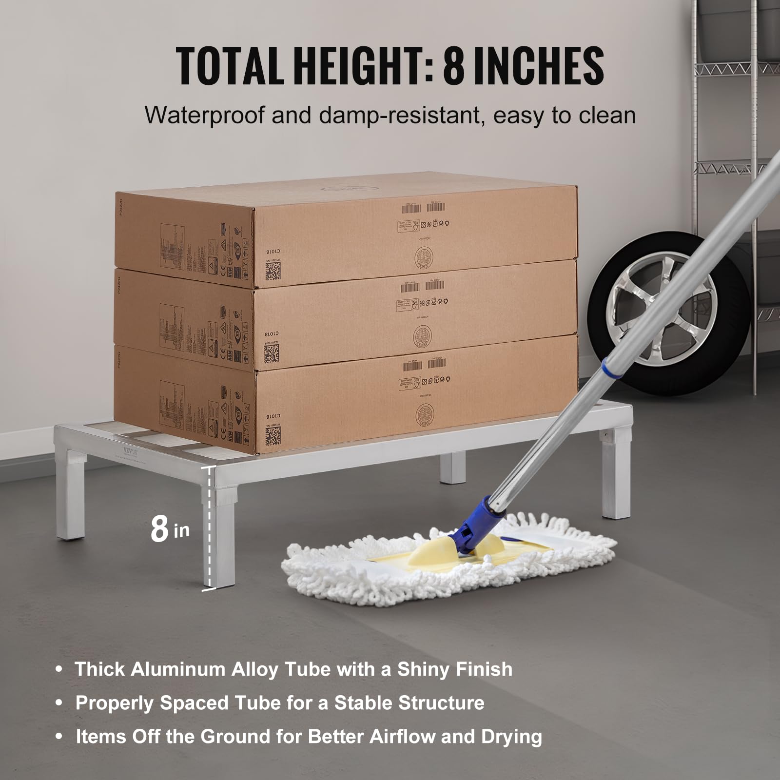 VEVOR Estante de Estiba de Aluminio 91,4x50,8x20,3 cm Estante de Almacenamiento Comercial Carga de 817,2 kg Totalmente Soldada para Almacenamiento de Alimentos en Suelo, en Restaurantes, Garajes