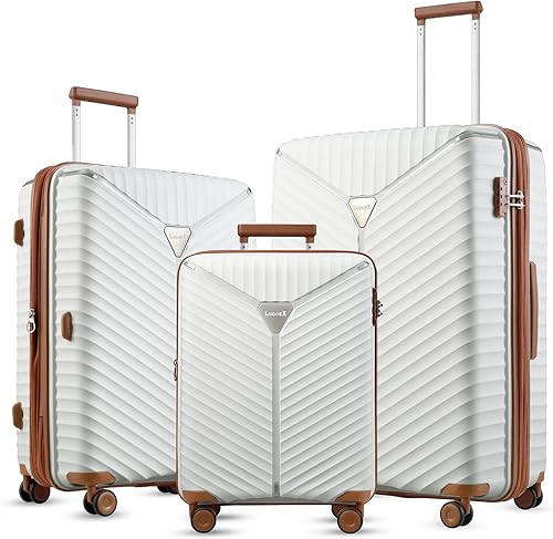 LUGGEX Juego de equipaje rígido con ruedas giratorias juego de 3 maletas de transporte expandibles de polipropileno juego de equipaje ligero de