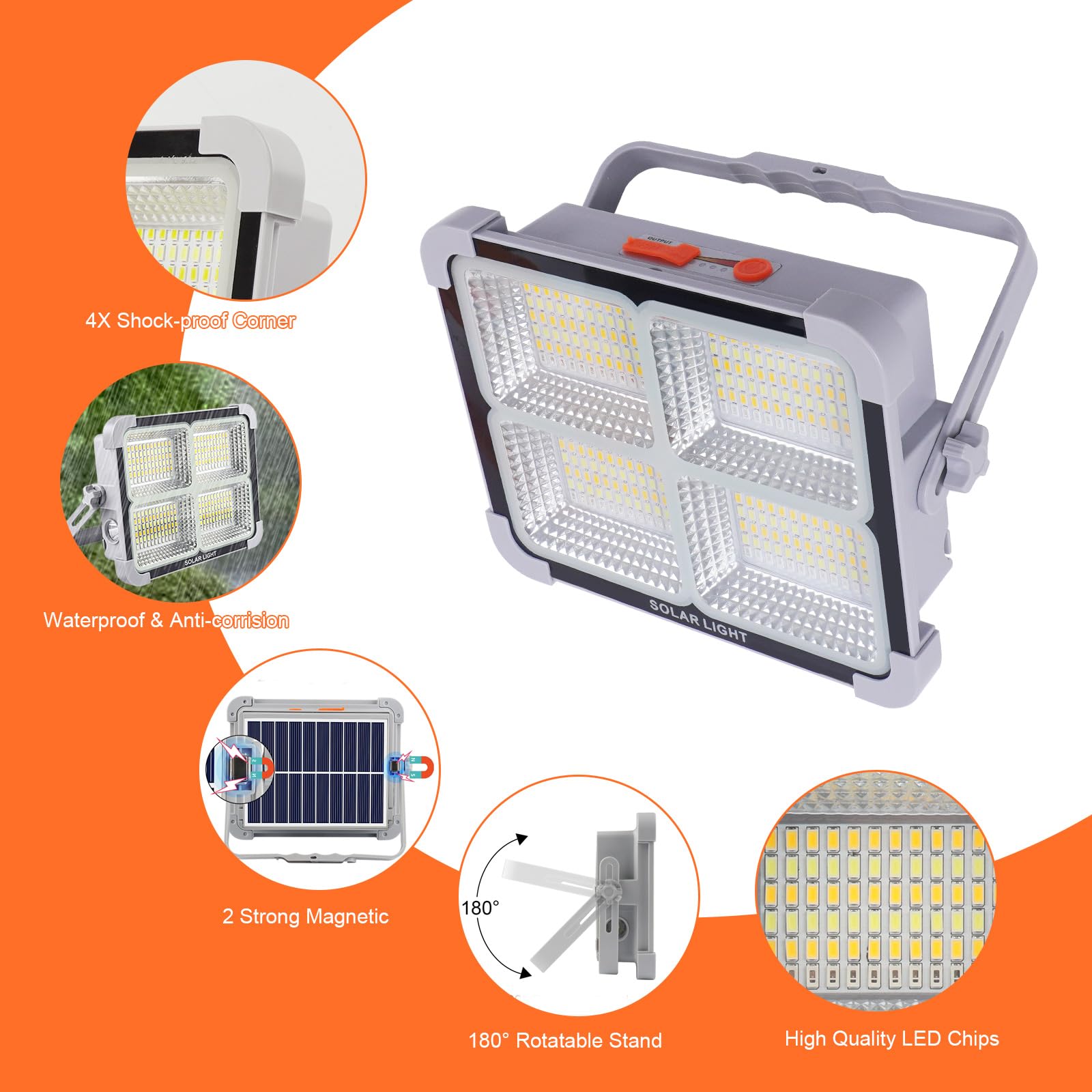 150W Solarna Lampa Robocza Reflektor LED,Fosingut Przenośna USB ładowalna Słoneczna Światło,Magnetyczny/5 Tryby/288LED/11000mAh IP66 Wodoodporne Reflektor Budowlany LED do Kempingu,Wędkowania,Awaryjne