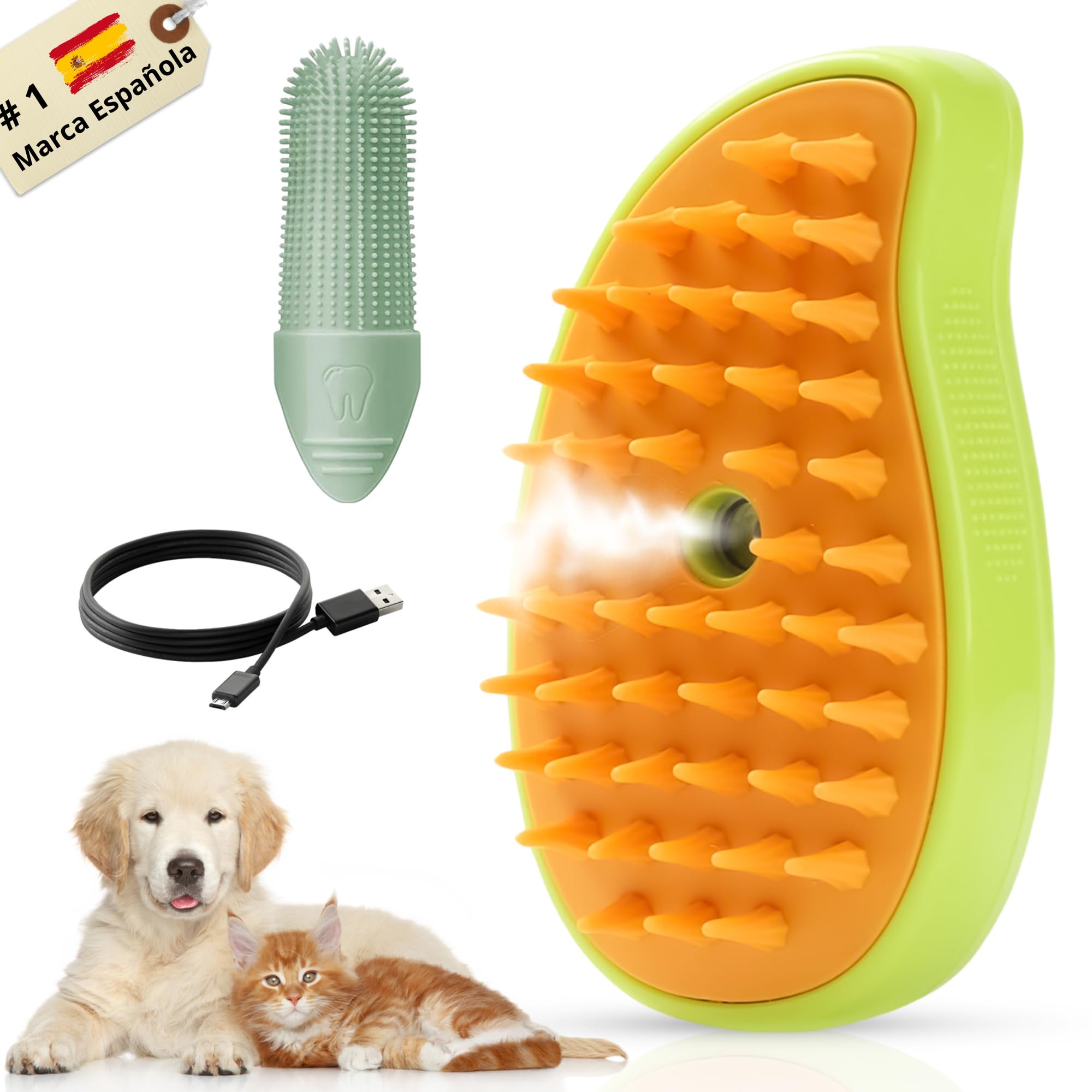 CEPILLO VAPOR 4 en 1 para Gatos Perros Conejos + Limpiador Dental de REGALO, Elimina Pelo Suelto, Desenreda y Mejora el Pelaje de Pelo Largo y Corto de su mascota-peine quitapelos
