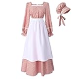 Colonial Dress Women Prairie Pioneer Dresses Floral Pilgrim Costume Civil War Dress