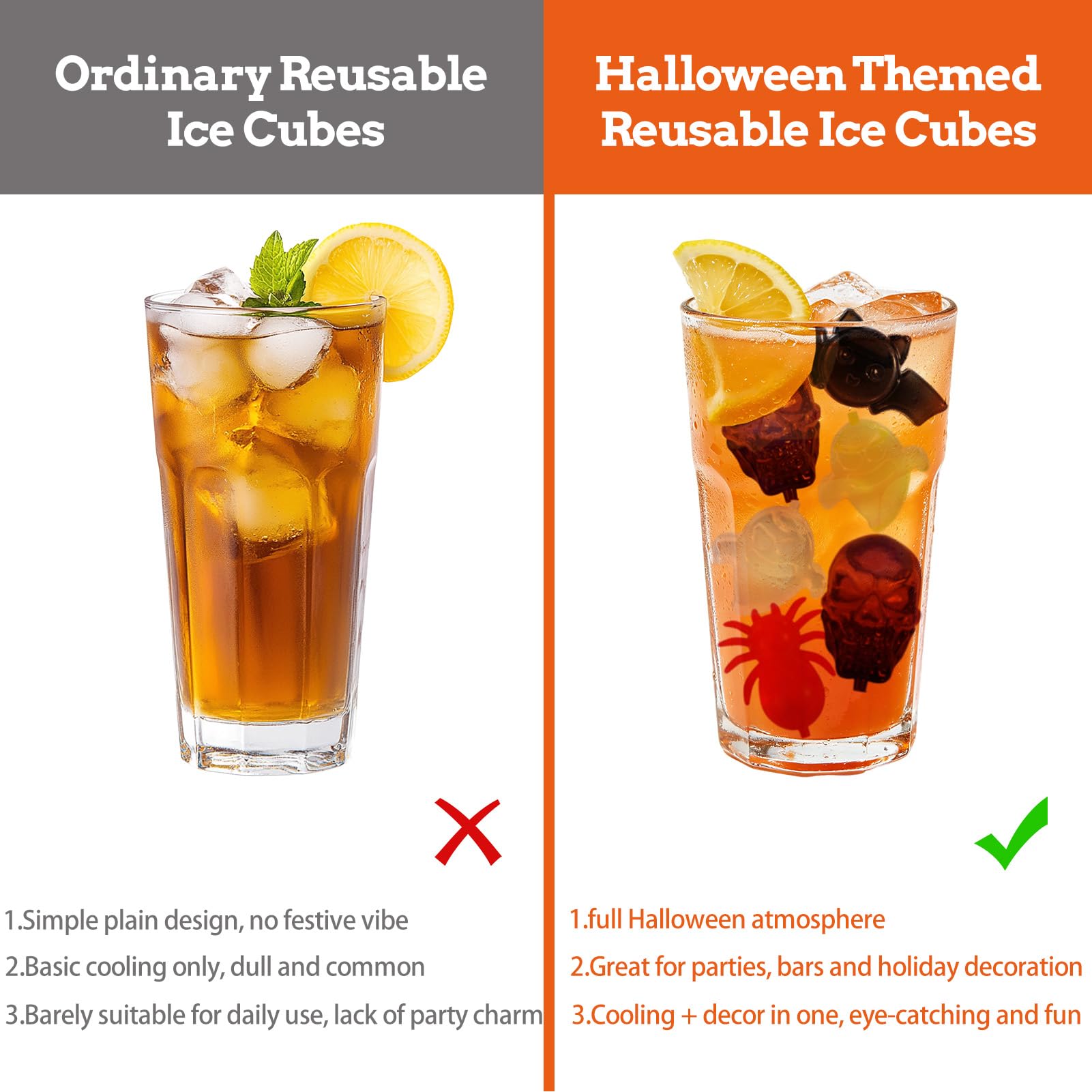 Halloween-Eiswürfel für Getränke, wiederverwendbar, 300 Stück, geformte Kunststoff-Eiswürfel für Dekoration, wiedergefrierbare Eiswürfel, nicht schmelzend, für Halloween-Party, Bar, Heimfeier