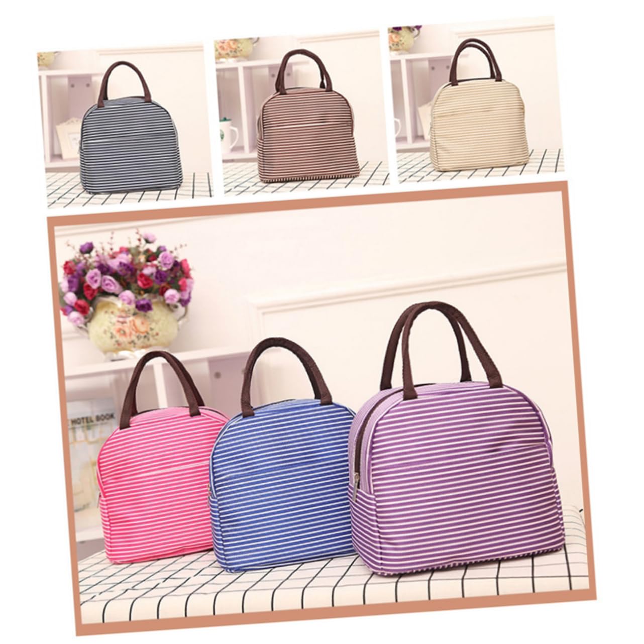 MAGICLULU 2 Piezas Bolsa De Enfriamiento Bolso Bolsa De Aluminio y Algodón Perlado Bolsa De Almuerzo Beige