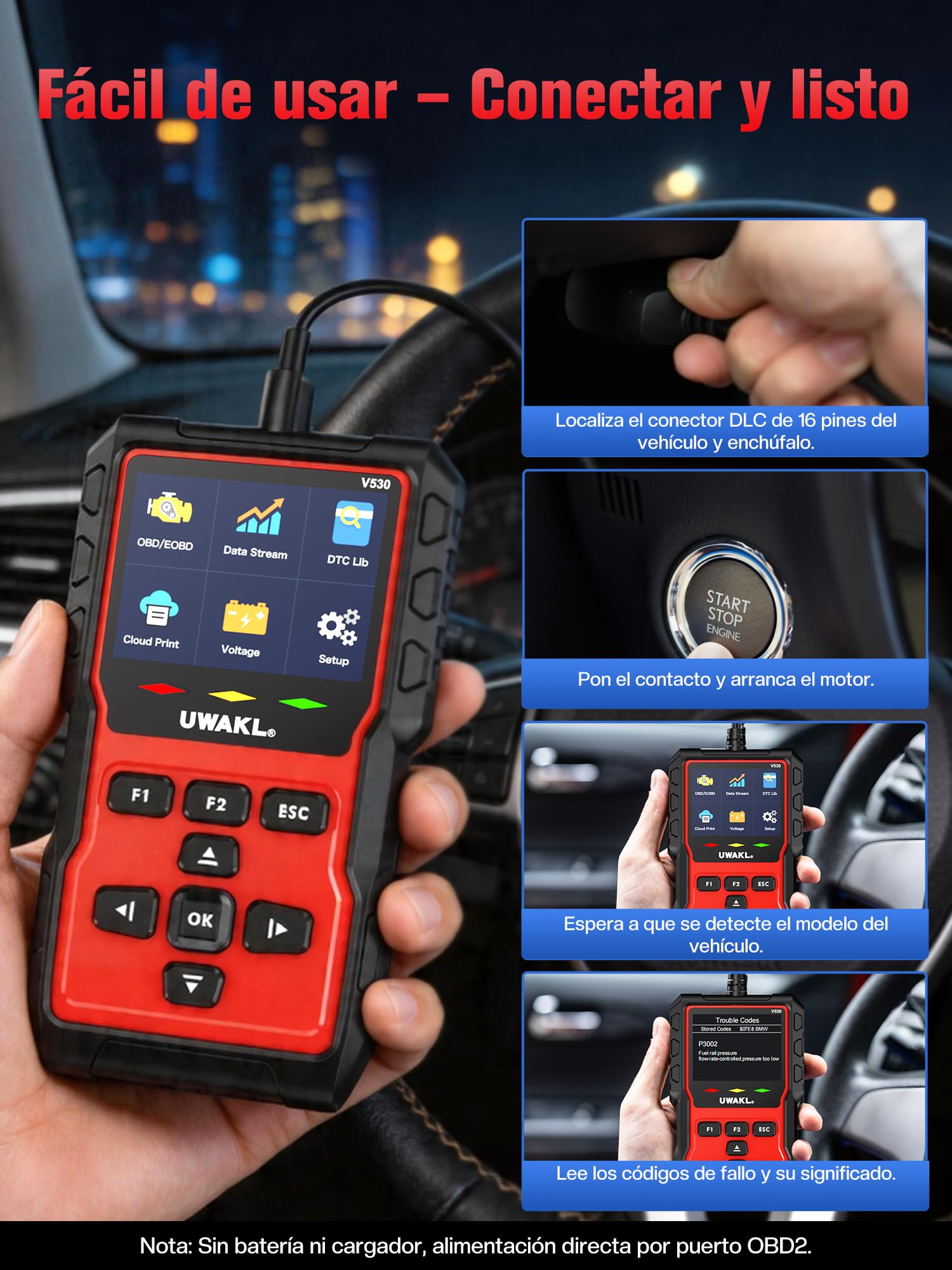 OBD2 Diagnosis Coche Scanner OBD: EOBD maquina Diagnóstico Coche en Español - Scanner OBD2 Multimarca Vehículos con Prueba de Batería - Lector Códigos Fallos Motor Autos Completas OBDII Funciones