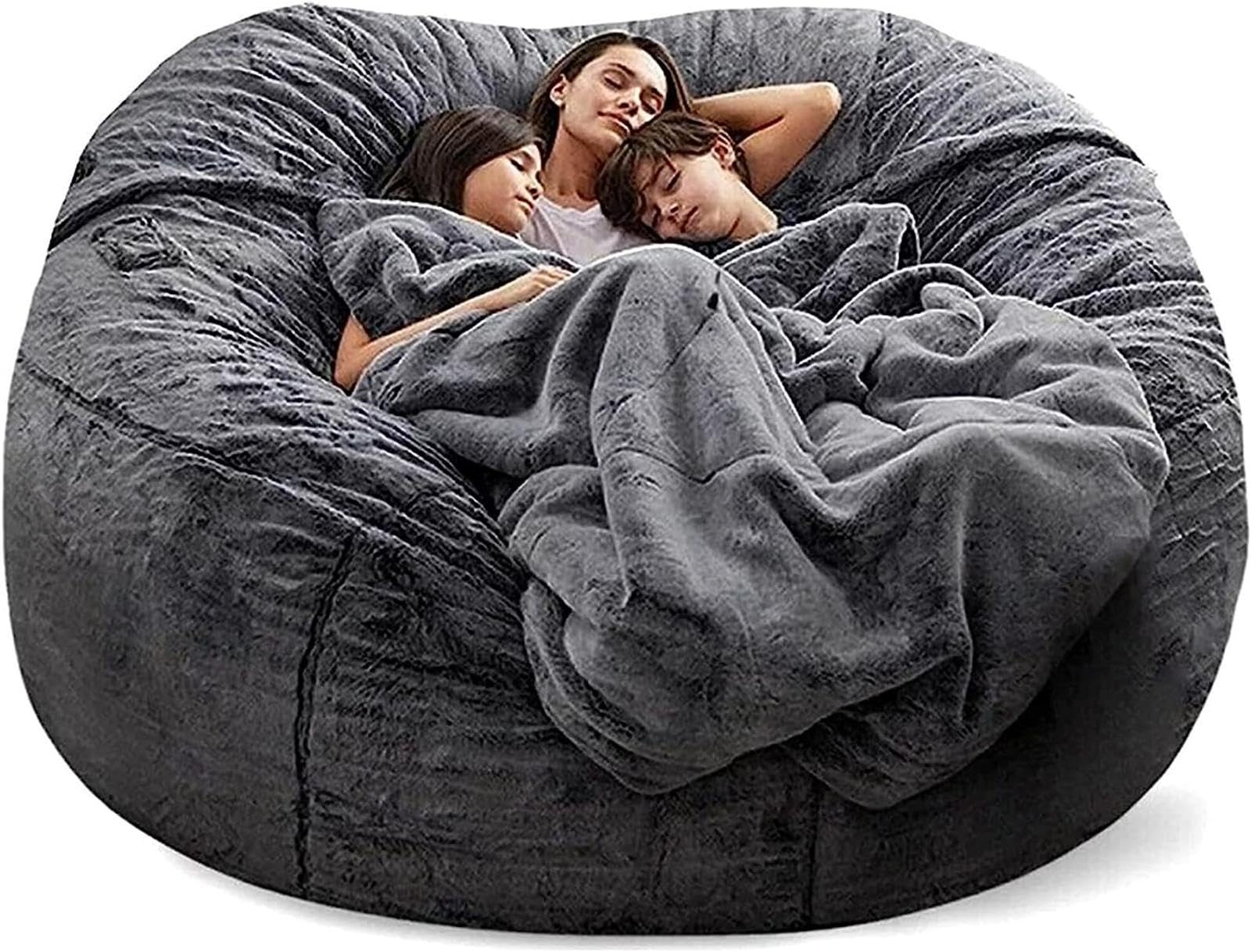 NIBHZ Bean Bag Cover Bean Bag Chairs for Adults Large Soft Bean Bag Chairs Cover Without Filling Giant Fluffy Moon Pod Lazy Sofa Bean Bag Bed,darkgray-7FT