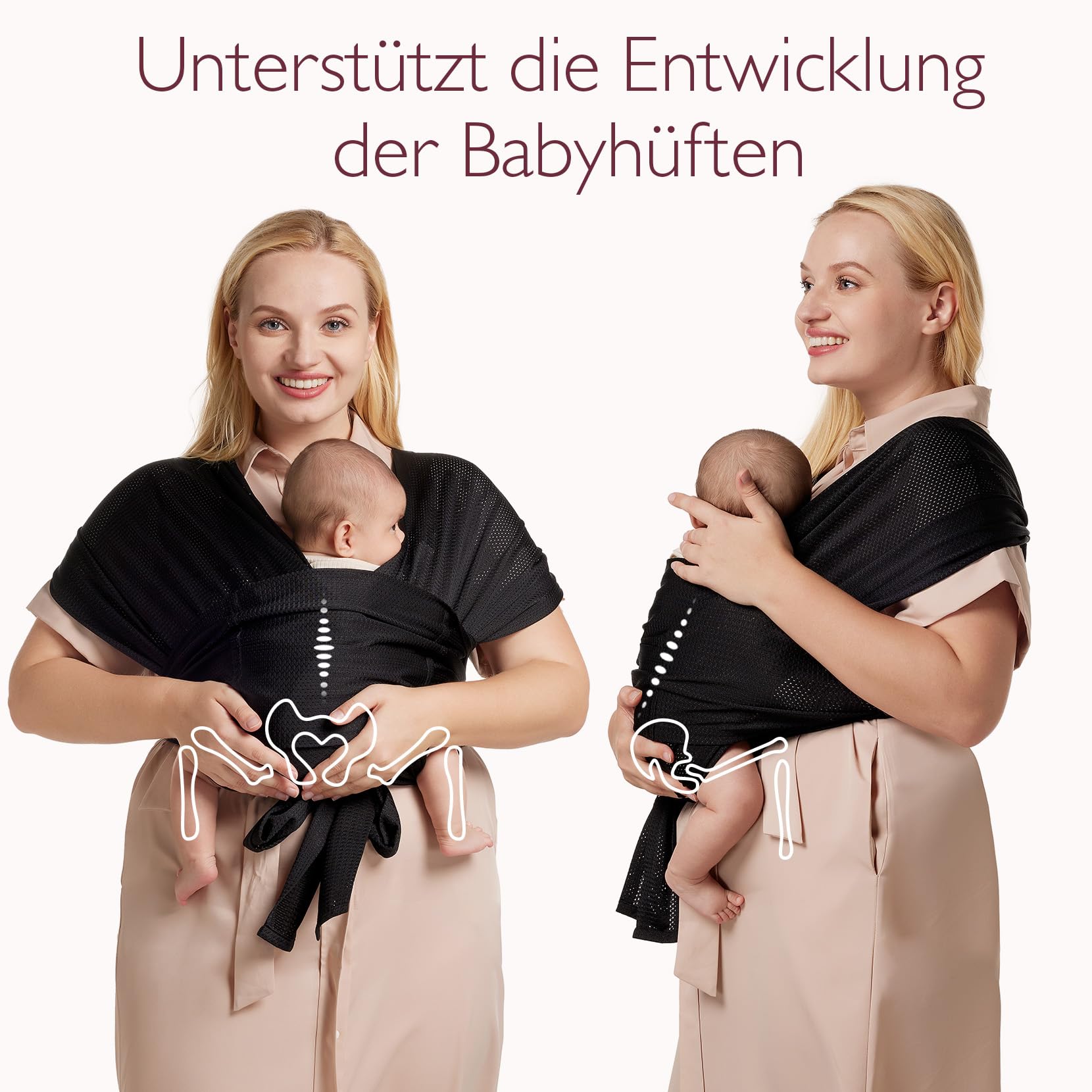 Momcozy Verstellbarer Schnallen Tragetuch Baby Neugeborene mit Air-Mesh, einfach zu tragendes Babytragetuch, bis Kleinkind (3,6-15kg), geeignet für Taillenumfang 76,2-119,4 cm, Schwarz