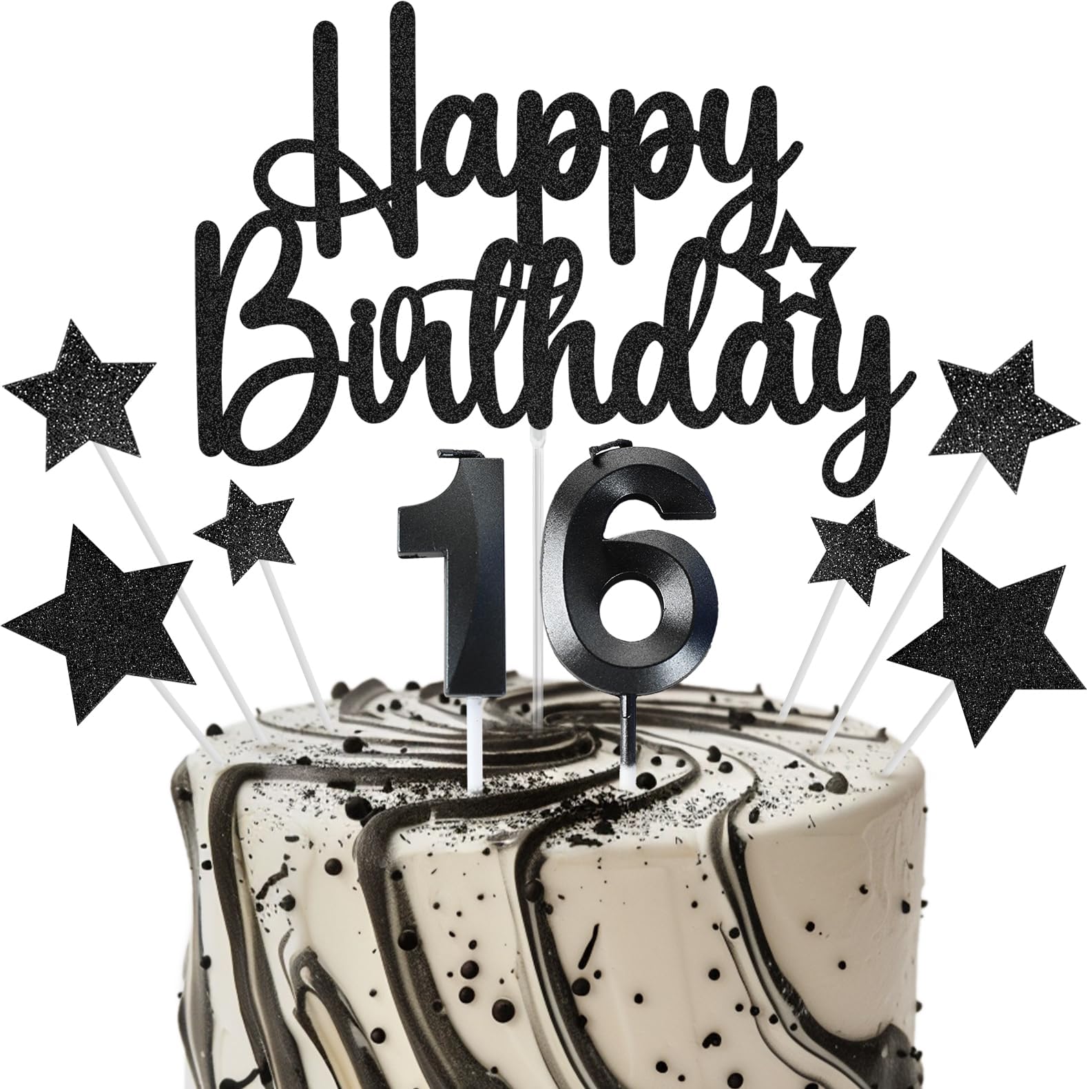 16th Birthday Candles, Black Number 16 Cake Topper for Boys Girls, Happy 16th Birthday Cake Decorations, Numeral Candle Party Supplies for 16 Years