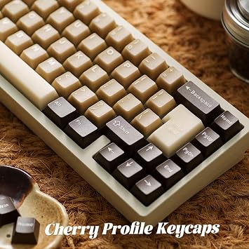 PBT Translucent Keycaps, Minimalist Brown Keycaps, 164 Key Custom Cherry Profile Keycap Set, Dye Sublimation Cute Coffee Key Cap for 60% 65% 75% 100% MX Switches Mechanical Keyboard(Coconut Latte)