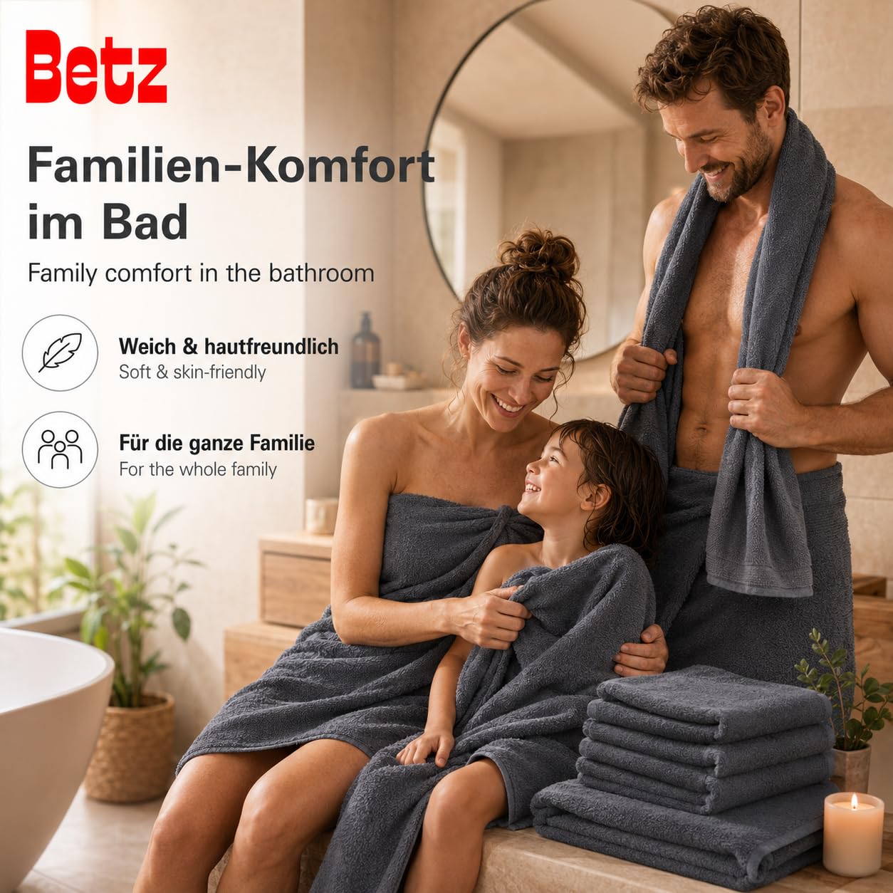 Betz Lot de 12 pièces Berlin 100% Coton 2 Draps de Bain 4 Serviettes de Toilette 2 d'invité 2 lavettes 2 Gants de Toilette Couleur Gris foncé - Berlin