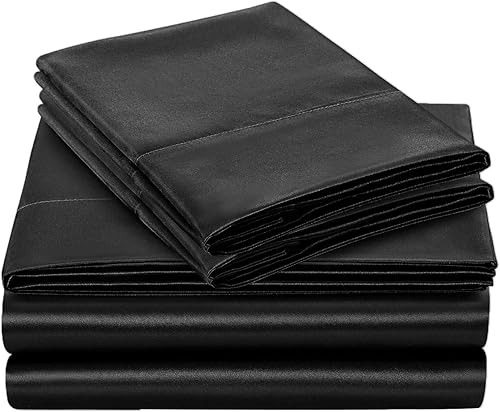 Miniatura 8 de SiinvdaBZX Juego de sábanas de satén de bolsillo extra profundo de 4 piezas, ultra sedosas, suaves, de satén negro, tamaño King, juego de sábanas