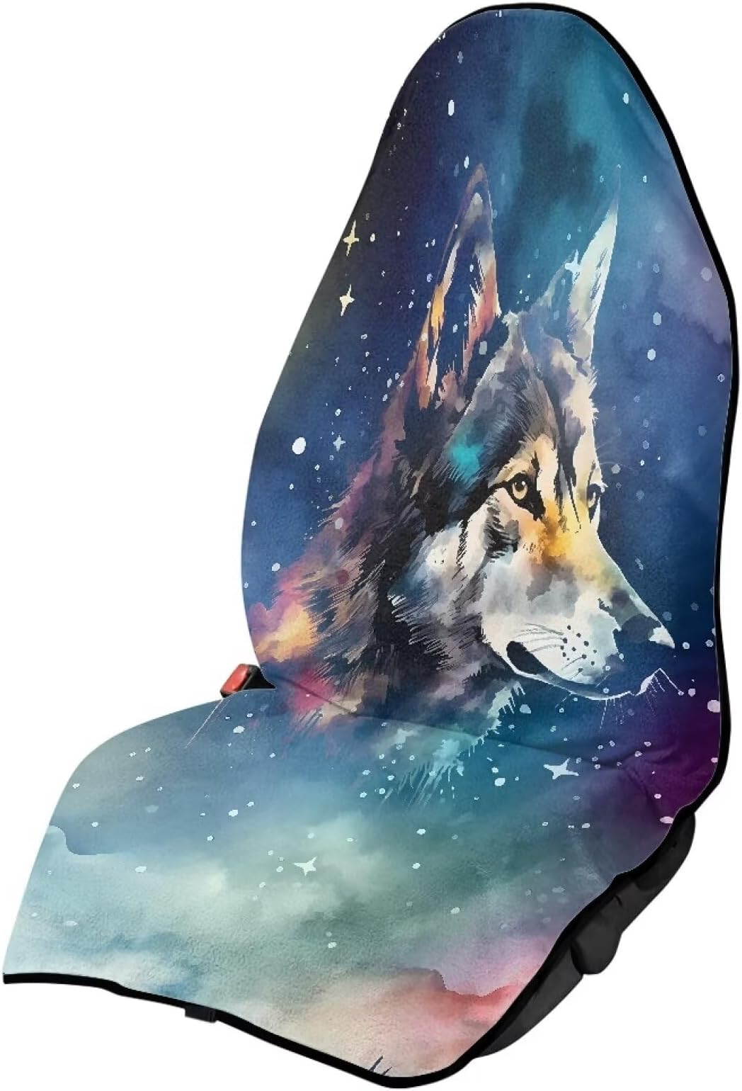 PCSJRKG Wolf Galaxy Non-Slip Sports Car Front Seatshiled, Waterproof Towel Car Seat Cover for After Sports & Water Activities, Stain Resistant Car Seat Hoody Unversal Fits Most Vehicles