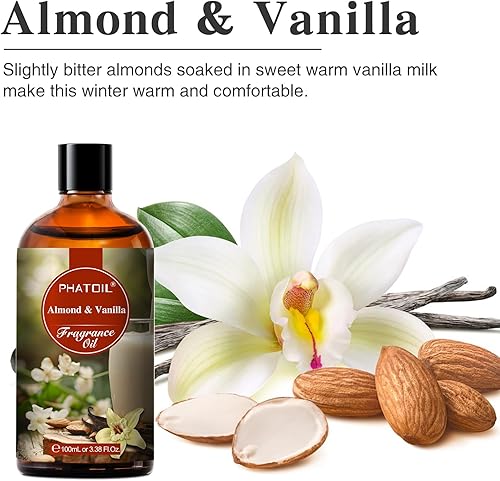 Miniatura 2 de PHATOIL Aceites aromáticos de almendra y vainilla para aromaterapia, aceites difusores de 3.38 onzas líquidas para el hogar, perfectos para