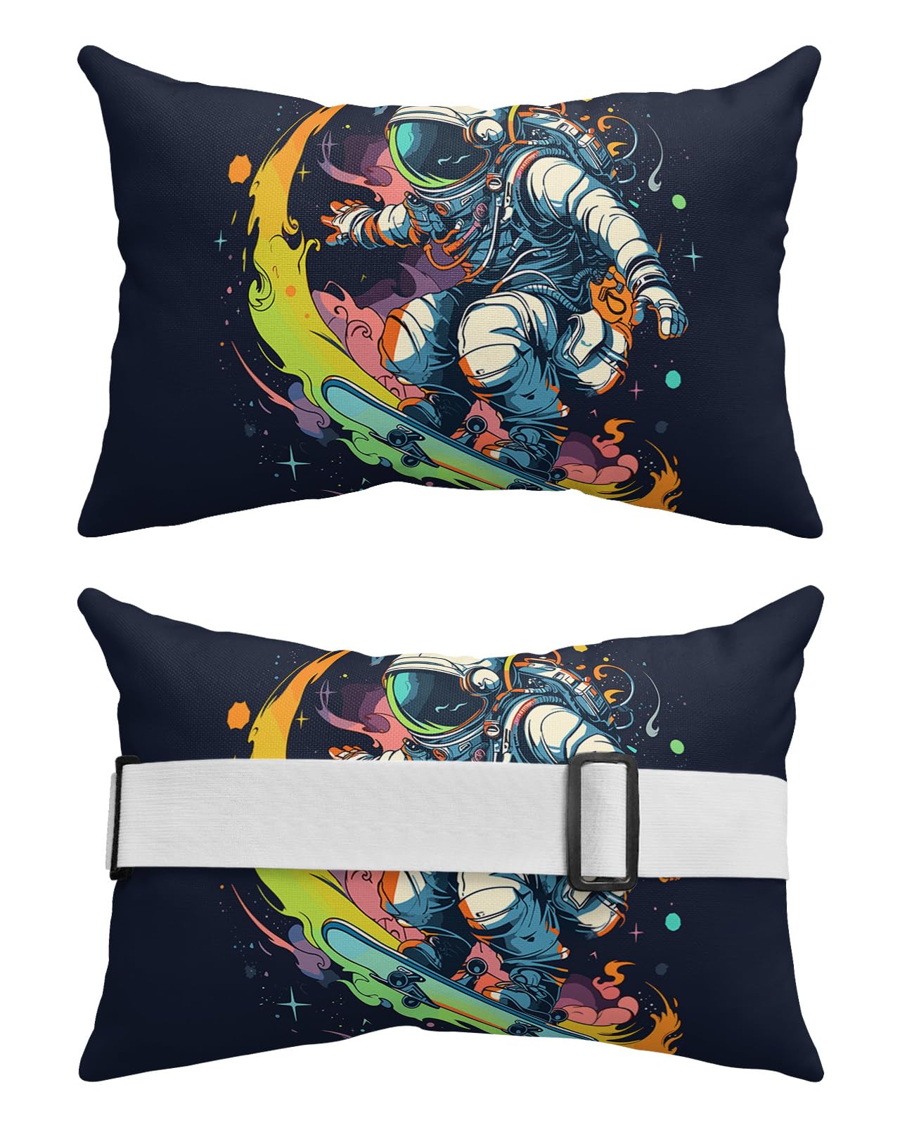 Outdoor Pillows Covers with Inserts Sports Theme Watercolor Astronaut Skateboard Painting Waterproof Pillow with Adjustable Strap Throw Pillows for Patio Furniture Pool Lounge Chair, 12x20 Inch, 1PCS