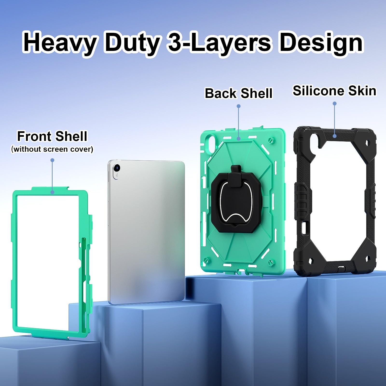 Etui na tablet Etui kompatybilne z Huawei Matepad Air/MatePad 11.5 2023 Wydane solidne, odporne na wstrząsy etui, ochronne W 360 obrotowa podpórka + pasek rękę + ramię(Black+Green)