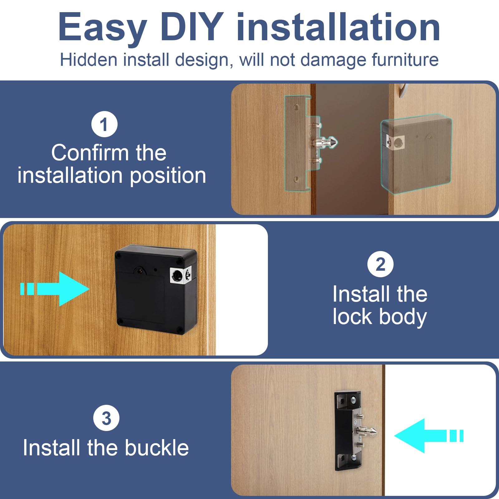 Cerradura Inteligente,Cerradura Electrónica Oculta para Gabinete,Cerradura NFC, Cerraduras sin Agujeros para Armarios, Cajones, taquillas y Armarios de puertas Dobles,Cerradura de Muebles