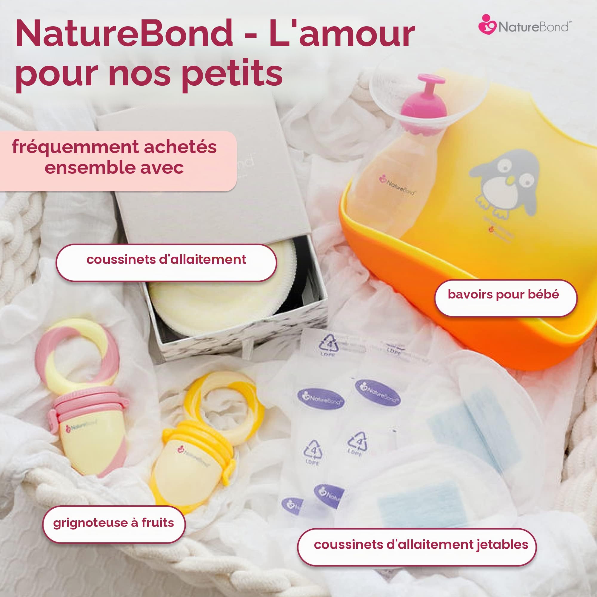 NatureBond Coussinets d'allaitement en Bambou Biologique (Dentelle Noire 10 pcs) Tripple EPAISSEUR, Sac de Lavage + Coussinet Allaitement Lavable