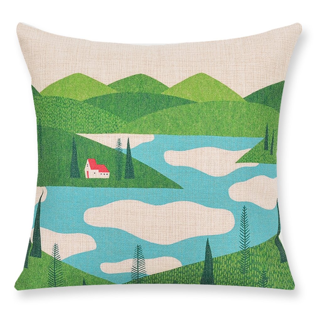 Coussin de canapé 60x60cm contre le mal de dos avec motif paysage pastoral
