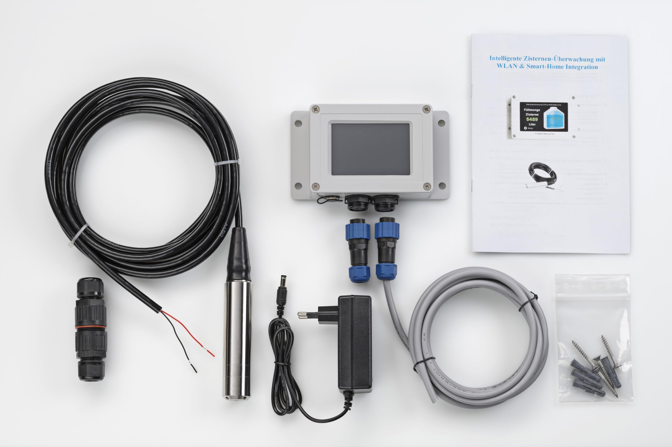 Zisti231 Zisternensteuerung - Digitale Füllstandsanzeige mit WiFi und MQTT, TL231-Drucksensor für 1000-20000L Zisternen, Nextion-Display, Plug & Play Installation