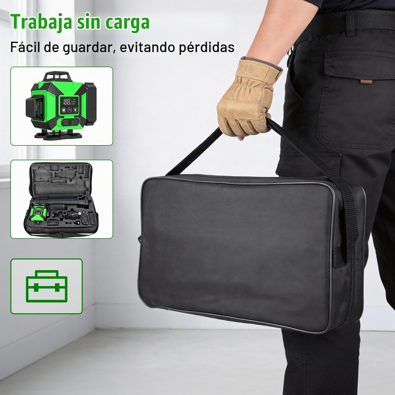 Nivel Láser Autonivelante 4x360°, Nivel Láser Verde 16 lineas con Tripode | 2x3600mAh Batería, Soporte de Pared Control Remoto, Grado IP54 Para Construcción, Alicatado