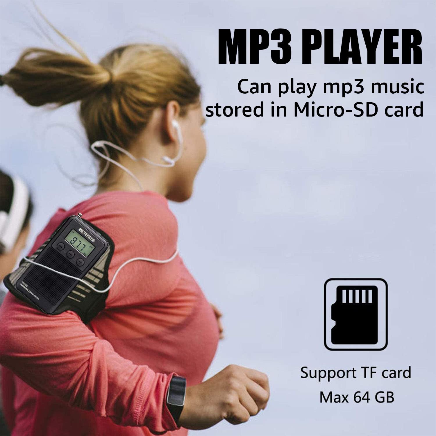 Retekess TR103 mini radio kieszonkowe, przenośne radio FM MW SW, odtwarzacz MP3 DSP odbiornik cyfrowy z akumulatorem (czarny)