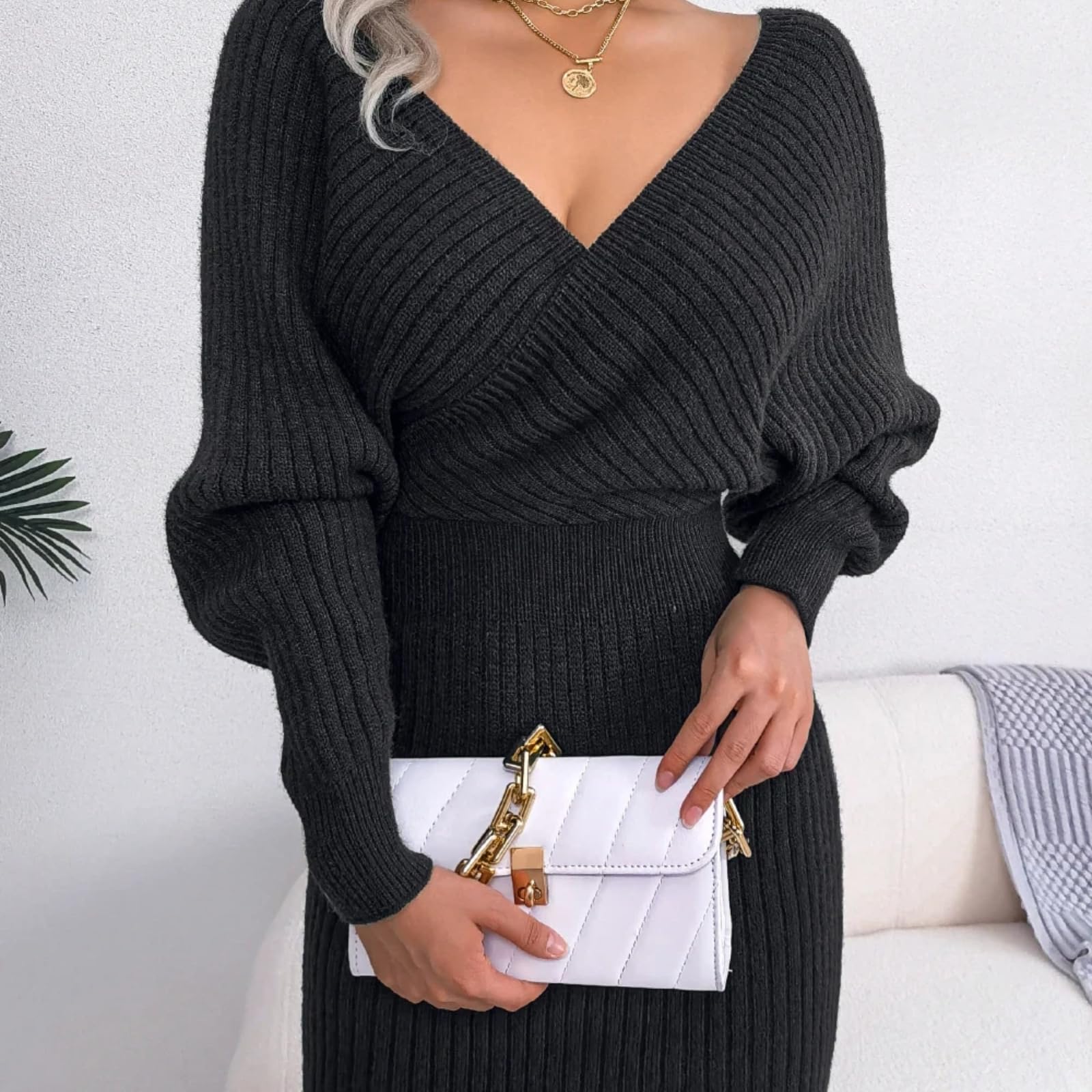Vestidos De JerséIs De Mujer: OtoñO, Invierno, Informales, Vestidos De Punto De Manga Larga, Blancos, Verdes, Azules, Negros, Morados