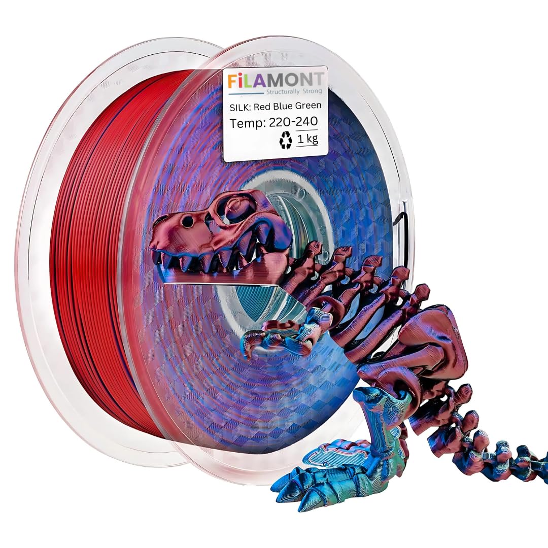 FiLAMONT PLA Silk Filament 1.75mm, 3D Printer Filament, Shiny Silk 1.75 PLA Filament, 1kg(2.2Lbs)/Spool (Silk Red Blue Green)-image-47