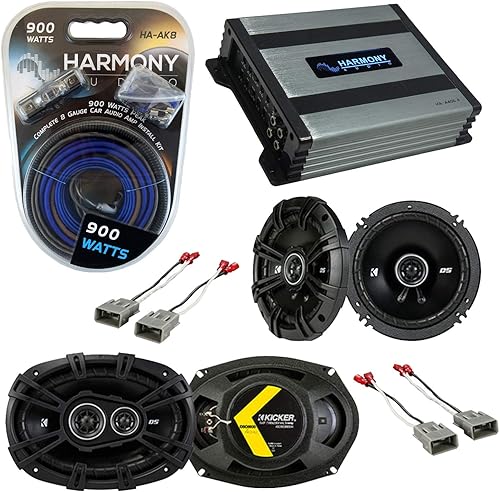 Harmony Audio Kicker 43DSC6504 Compatible con Honda Civic 1996-2000 Bundle con 43DSC69304 6"x9" 70W Altavoz RMS HA-A400.4 400W RMS Amp HA-AK8 Amp