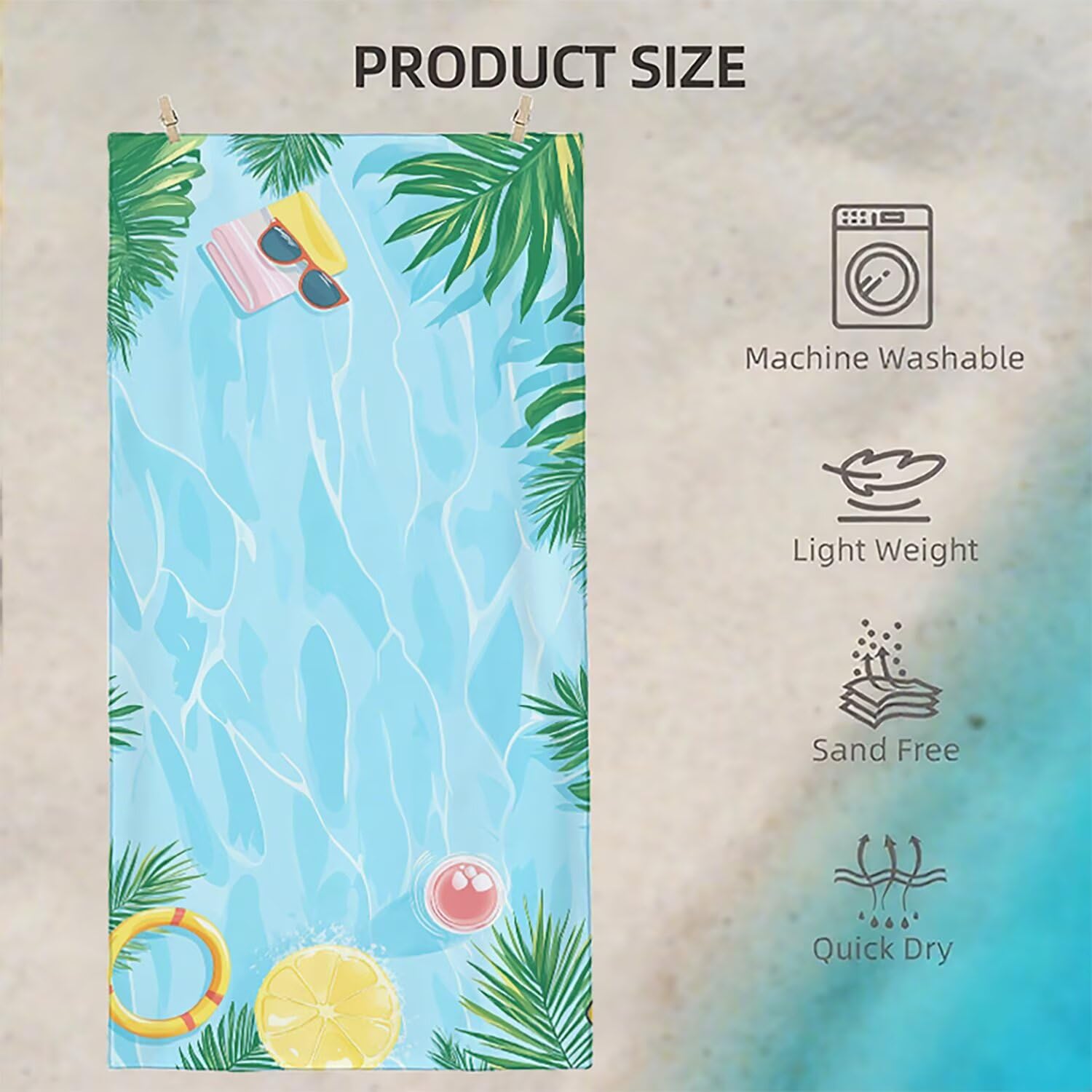 Telo Mare Microfibra Grande 150x200 Blu Estate Antisabbia Asciugatura Rapida Telo Mare, Leggero Asciugamano Sportivo, Donna Uomo Portatile Coperta da Spiaggia, Perfetto per Viaggi, Campeggio a-237