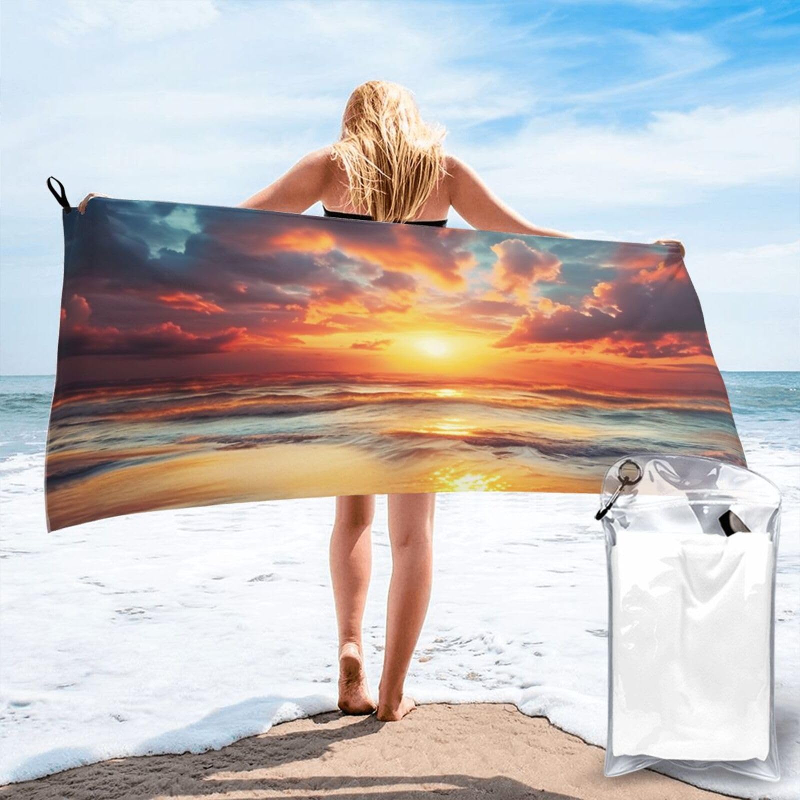 DWVTSLH Microfiber Sand Free Beach Towel 27.5"x55", Quick Dry Absorbent Travel Towel Large Camping Blanket, Cloudy Sunset Sky Bath Towels Lightweight Pool Swim Towels for Vacation Essentials