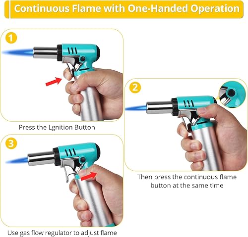 Miniatura 9 de TBTeek Antorcha de butano, soplete de cocina con una sola mano con llama ajustable para asar a la parrilla, hornear y soldar (excluyendo gas