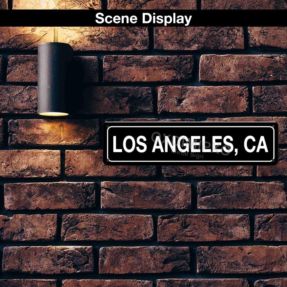 Los Angeles Metal Tin Sign 16x4 Inch California State Wall Art Decor for Home Office Classroom Bedroom Garage Workshop Man Cave Pub Bar Street Road Signs Aesthetic Room Decoration, Black image 5