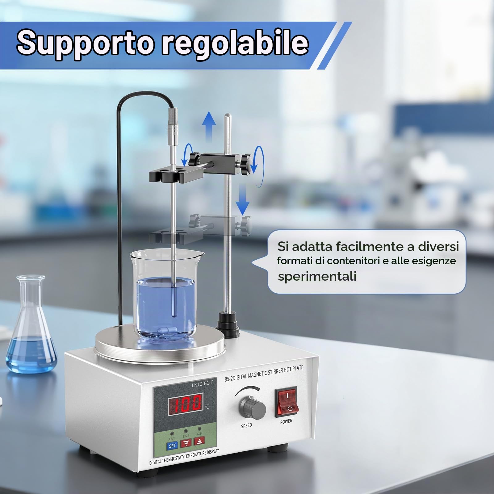 Agitatore magnetico da laboratorio 250W 1000ML con Display Digitale della Temperatura e Regolazione della velocità Miscelatore Magnetico con Piastra riscaldante e Barra agitatrice Magnetica