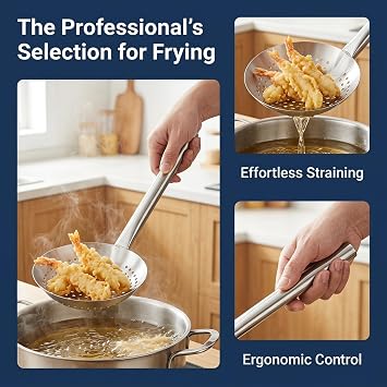 CALLARON Stainless Steel Skimmer Spoon - 16 inch Filter Spoon for Kitchen, Metal Pasta Strainer, Cooking Serving Strainer - Oil Filter, Food Frying, Drainage, Noodles Draining