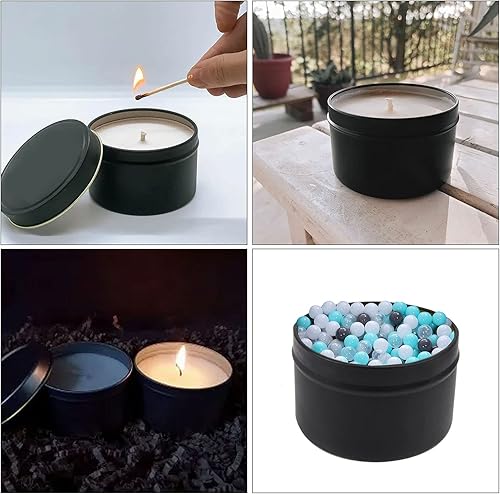 Miniatura 6 de MUKLEI 24 latas de vela de 8 onzas negras con tapas, tarro de vela vacío para velas, recipientes redondos de metal para hacer velas, artes y