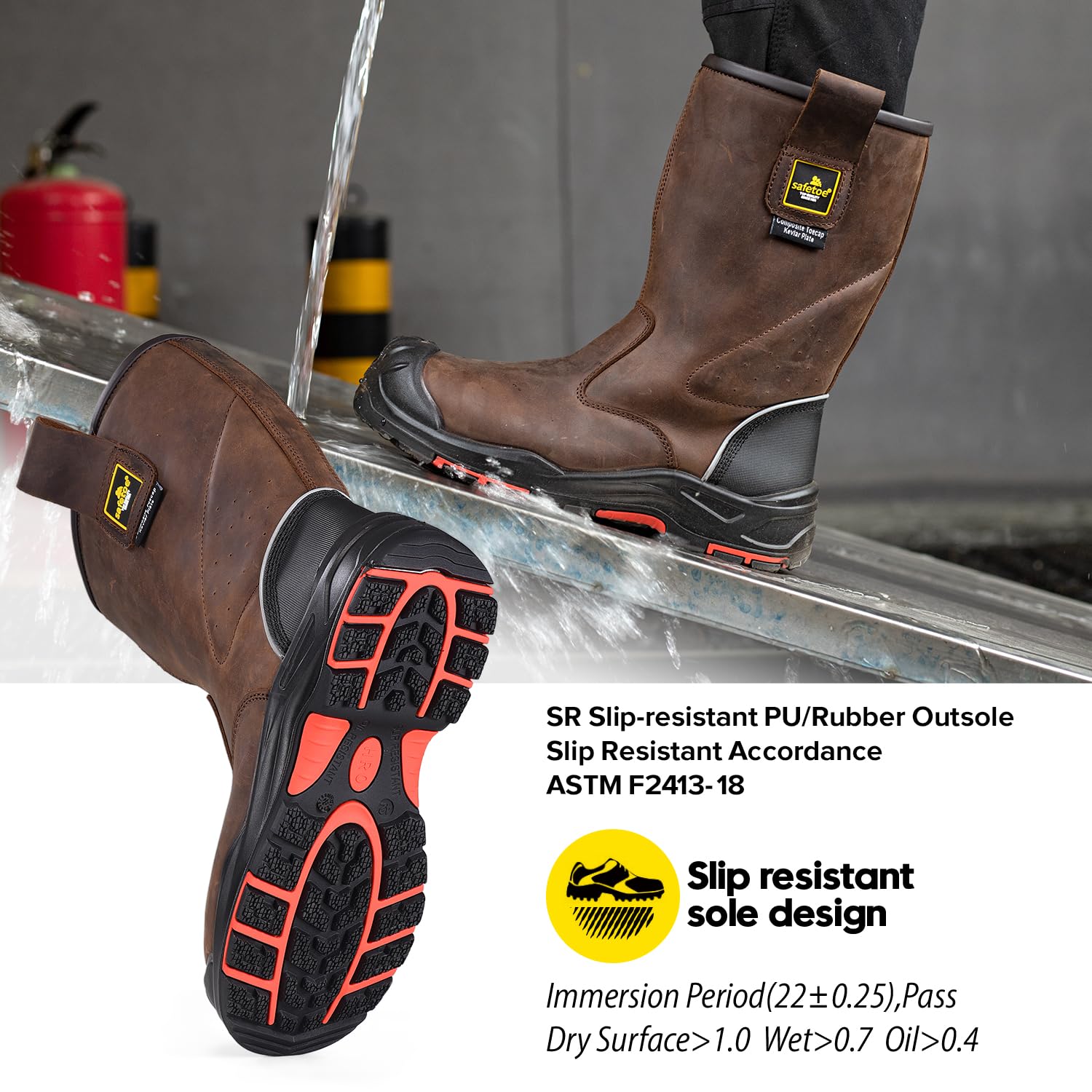 SAFETOE Arbeitsstiefel für Herren/Damen Kuh Leder Sicherheitsstiefel 20 CM Composite Toe Anti-Nagel Gummi Sohle Industrielle Bau Stiefel für Öl, Gas, Mine S3 ESD EU Größe
