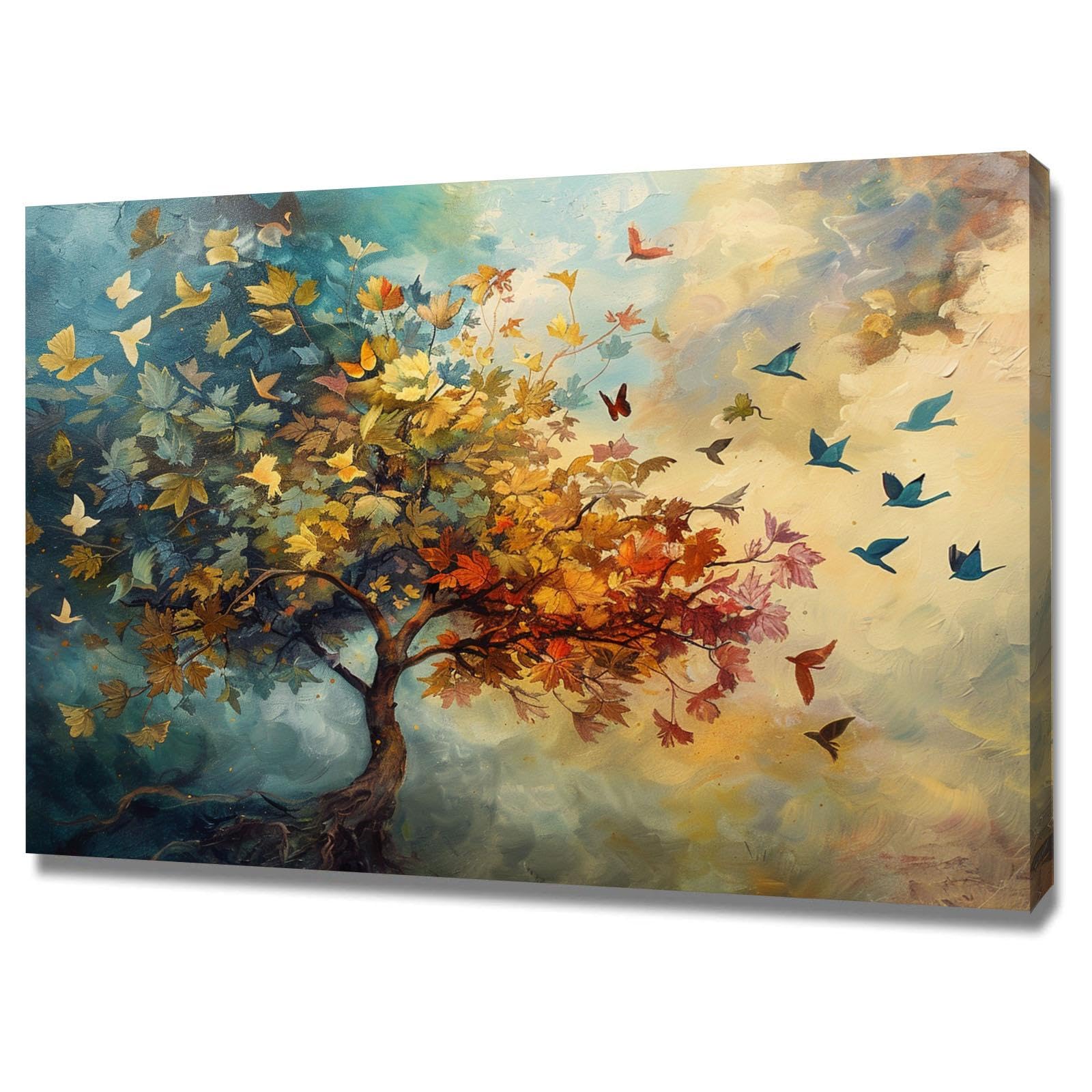 Tableaux decoration murale arbre d'art abstrait coloré moderne toile encadrée 50x70cm - 7