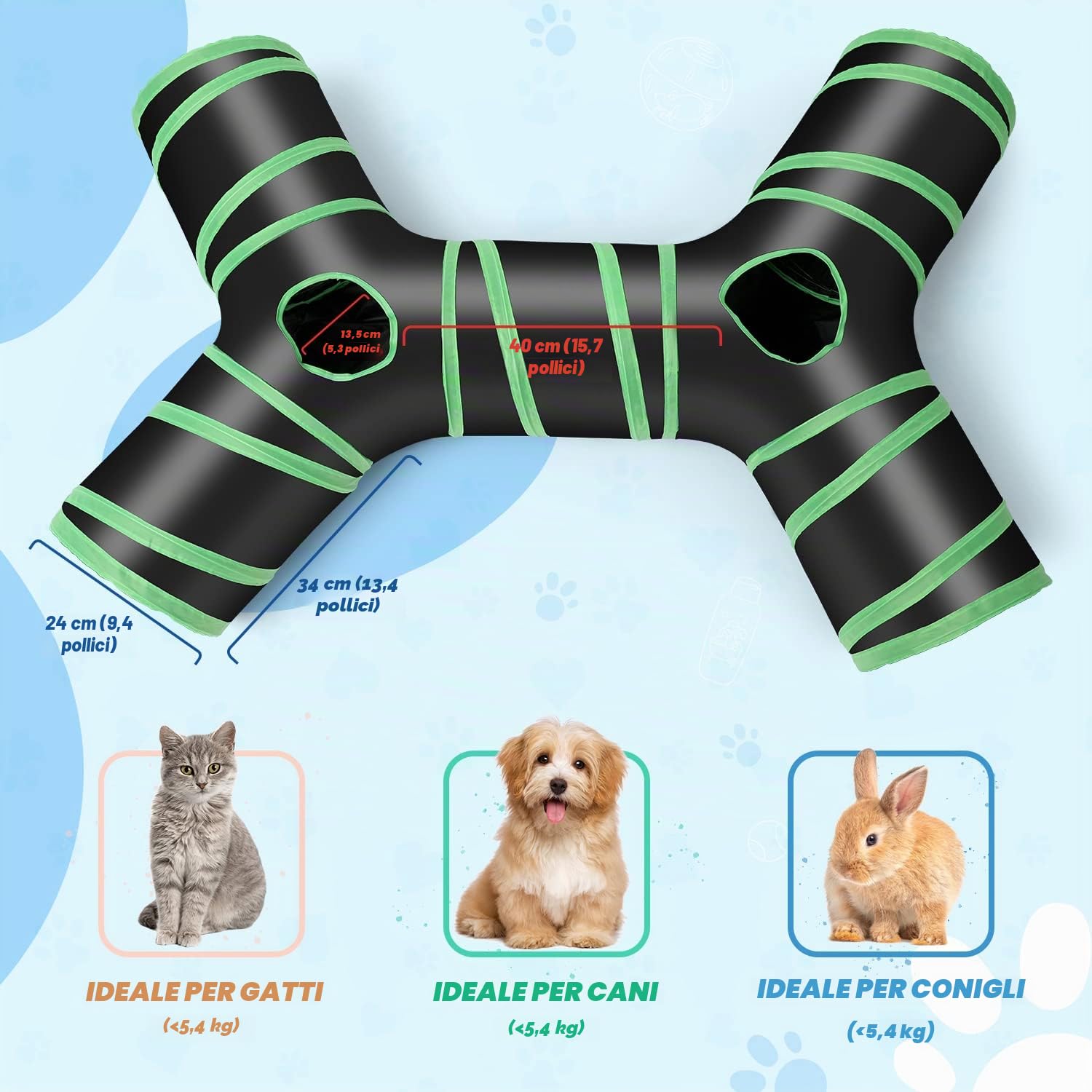 Tunnel per gatti aggiornato di tipo osseo, tubo per tunnel di gioco per animali domestici a 4 vie pieghevole con sacchetto di stoccaggio per gatti, cuccioli, conigli, furetti, porcellini d'India, uso