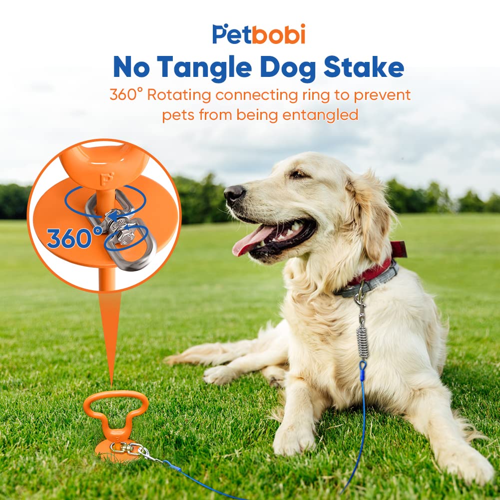 Large Dog Tether UomoX 360 Swivel Dog Runner - Heavy Duty Tie Out Anchor  For Large Dogs Up To 200 Lbs, Beach & Camping Dog Tie Out
