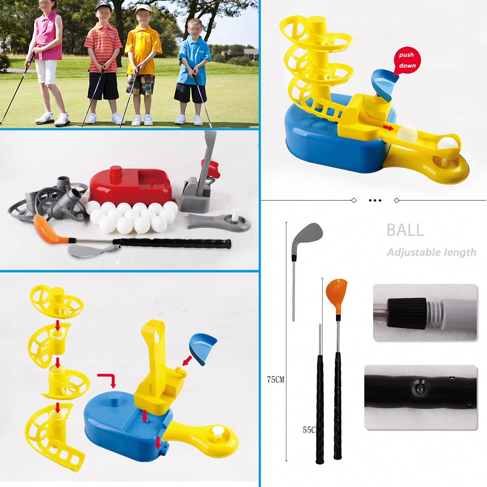 Zestaw maszyn golfowych dla dzieci, do użytku wewnątrz i na zewnątrz, przenośny sprzęt treningowy do golfa, prezent dla dzieci - dla 3+