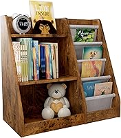 Vista 23 de Estantería de 4 niveles para niños de madera, estantería de cinco capas para libros de niños, estante de almacenamiento para bebés y niños pequeños