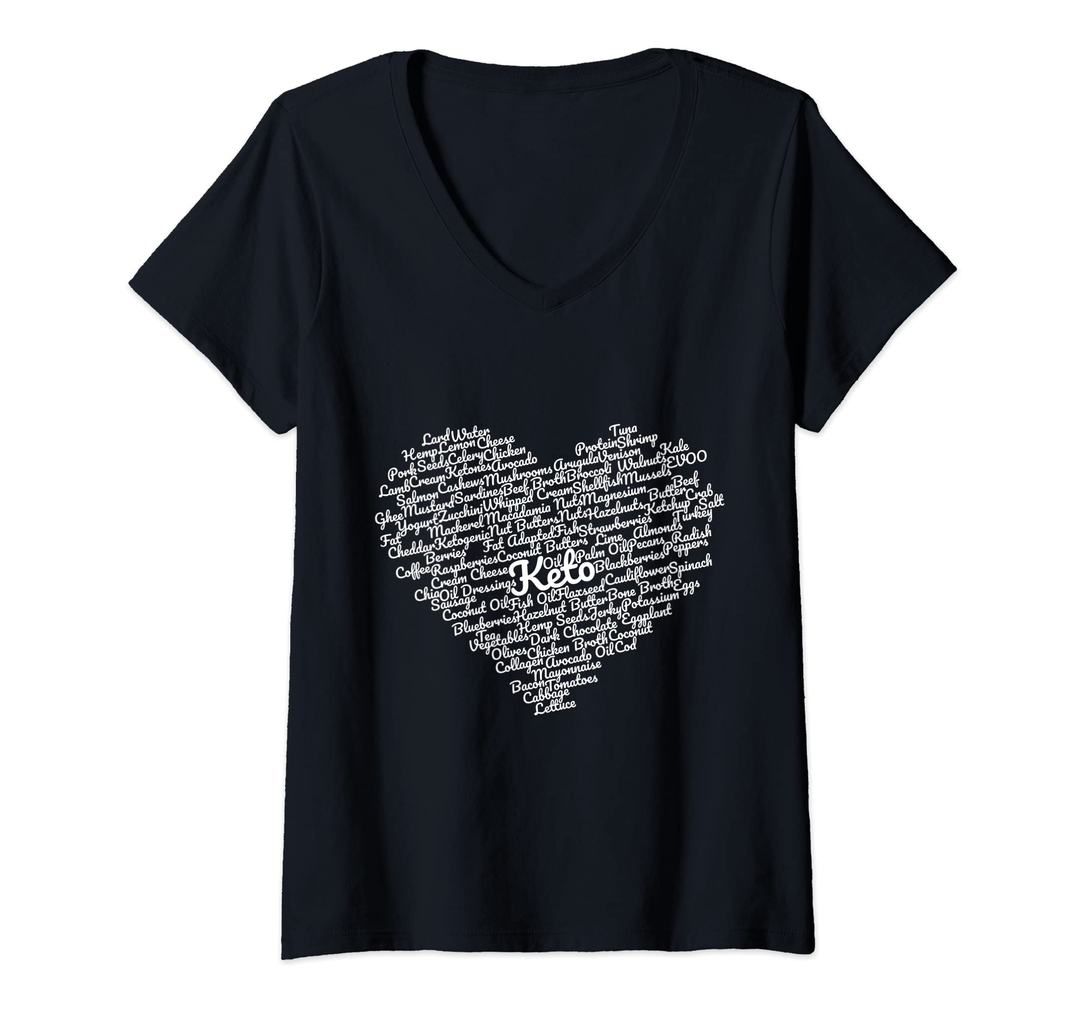 Womens I Love Keto, White Heart V-Neck T-Shirt