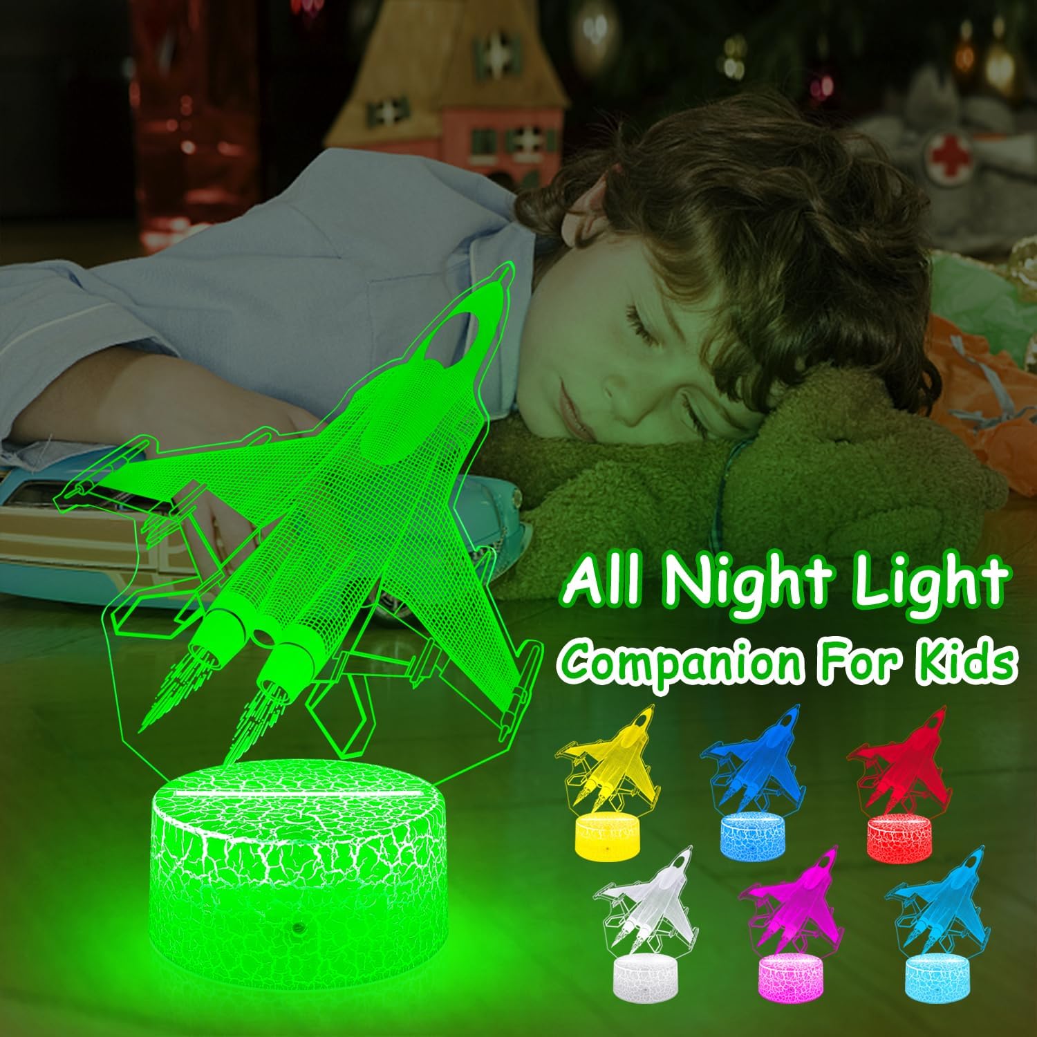 Airplane Night Light Gifts for Boys Men 3D Illusion Lamp Touch &Remote Control with 16 Colors Led Table Lamp for Home Decor Birthday Christmas Gifts for Kids or Fighter & Military Enthusiast