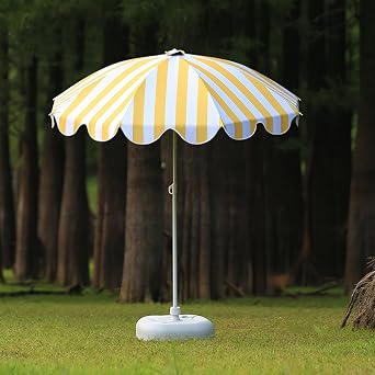 Yellow White Striped Outdoor Umbrella 5ft, Adjustable Height Patio Umbrella With Stable Base For Backyard, Pool, Beach, Camping, Garden