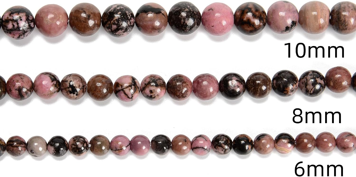 94Pcs(2 Strand/Set) 8mm Black Stripe Rhodochrosite Natural Stone Beads Round Gemstone Genuine Real Stone Loose for DIY Bracelet Jewelry String Making