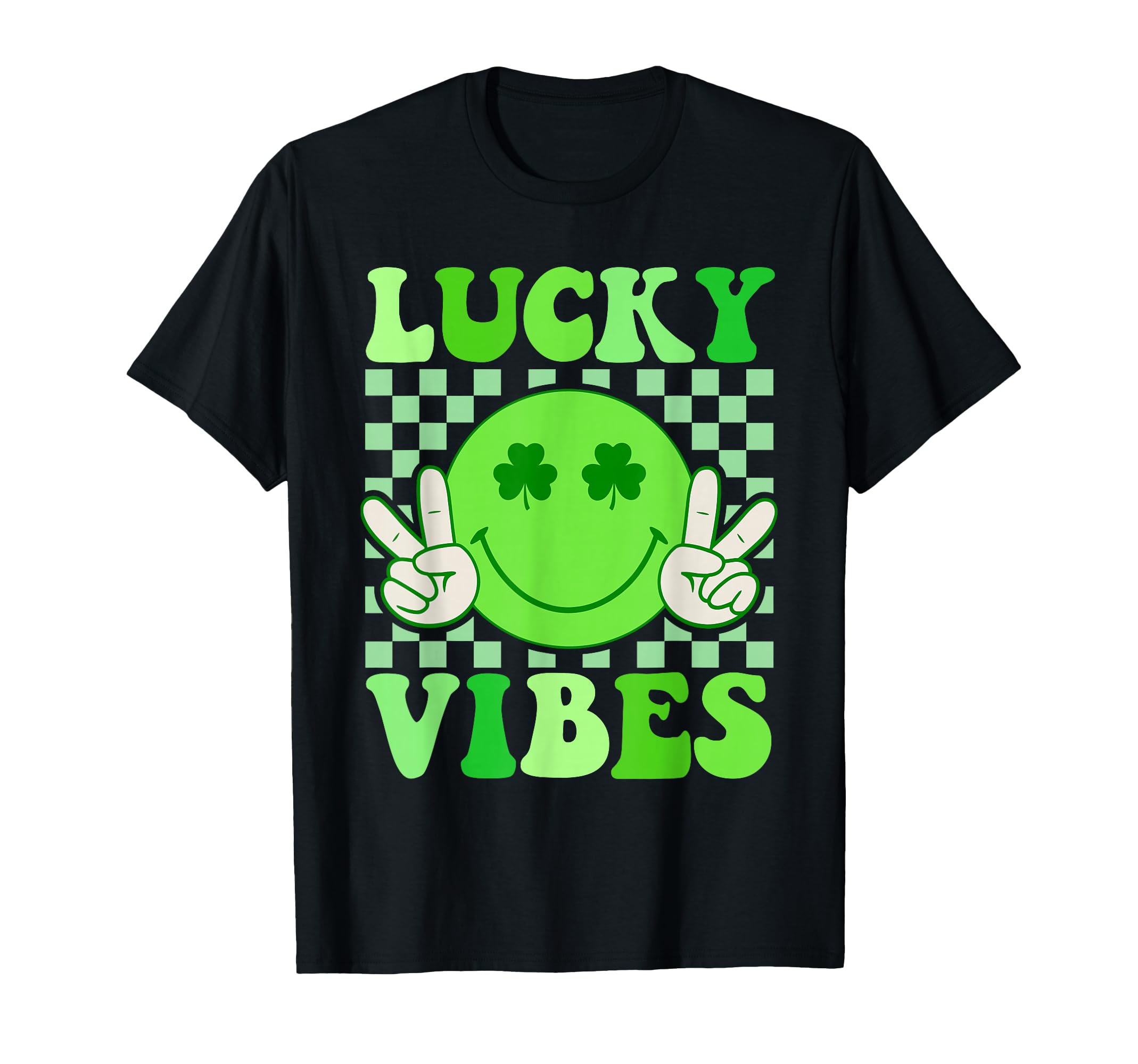 View 1 of ** green **
Retro Groovy St Patricks Day Lucky Vibes Hippie Shamrock T-Shirt