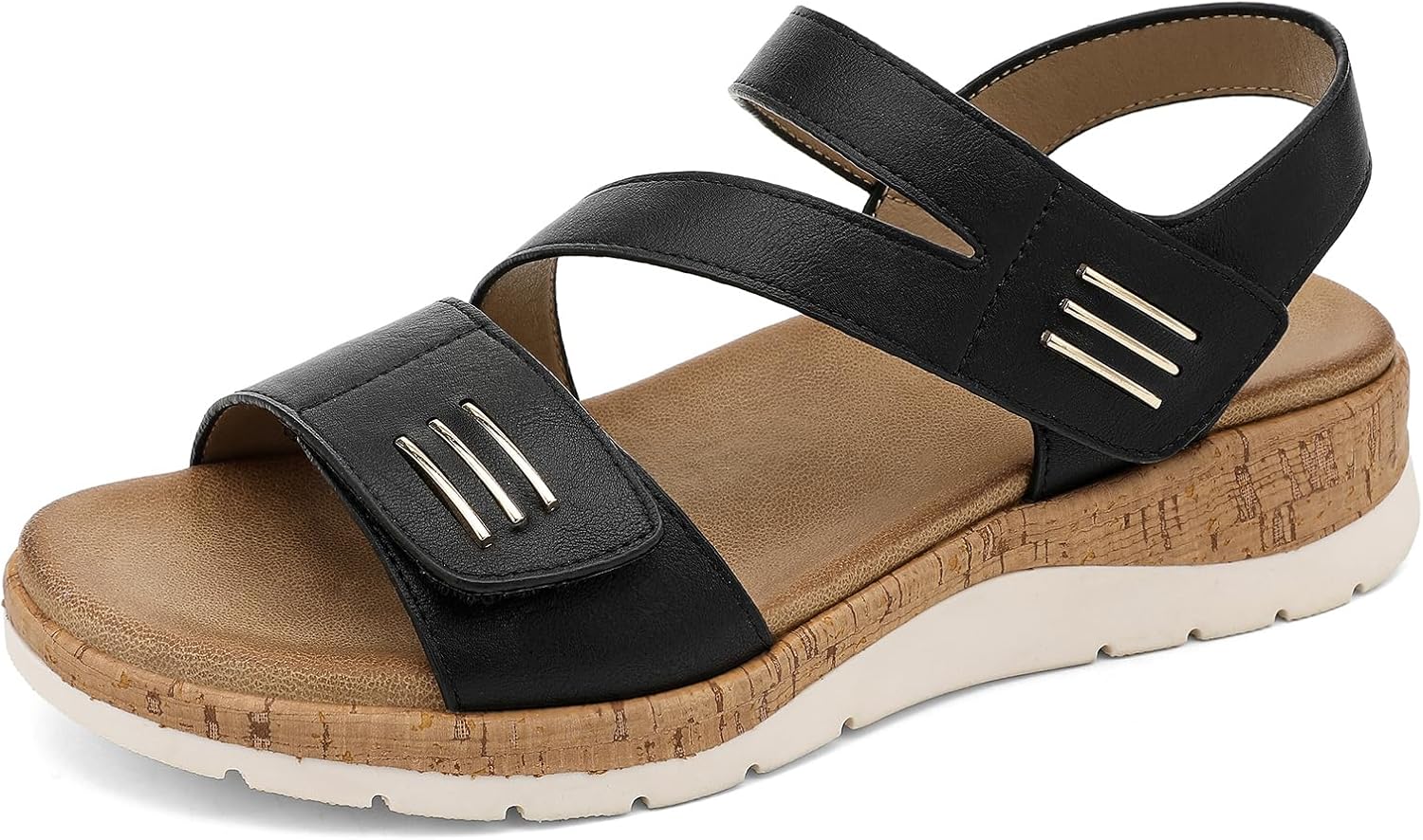 UBFEN Womens Flat Sandals Arch Support Open Toe Walking Comfy Casual Low Wedge Summer Shoes