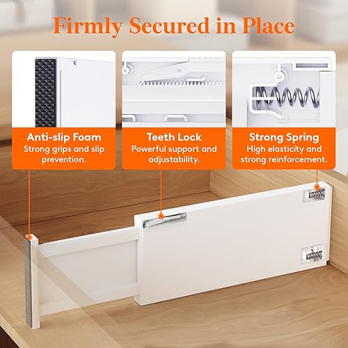 Miniatura 3 de Lifewit Paquete de 4 separadores de cajones de plástico de 5 pulgadas de alto, 13.5-22 pulgadas de alto, organizadores de cajones ajustables para