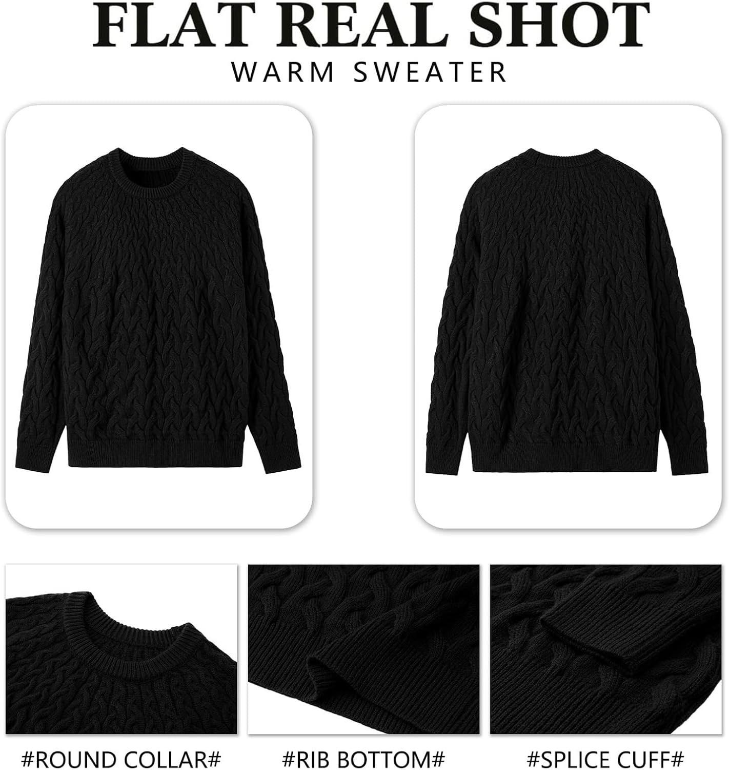 Askdeer Men's Cable Knit Pullover Sweater Long Sleeve Crewneck Sweater Casual Soft Knitted Sweater with Ribbing Edge - Image 3