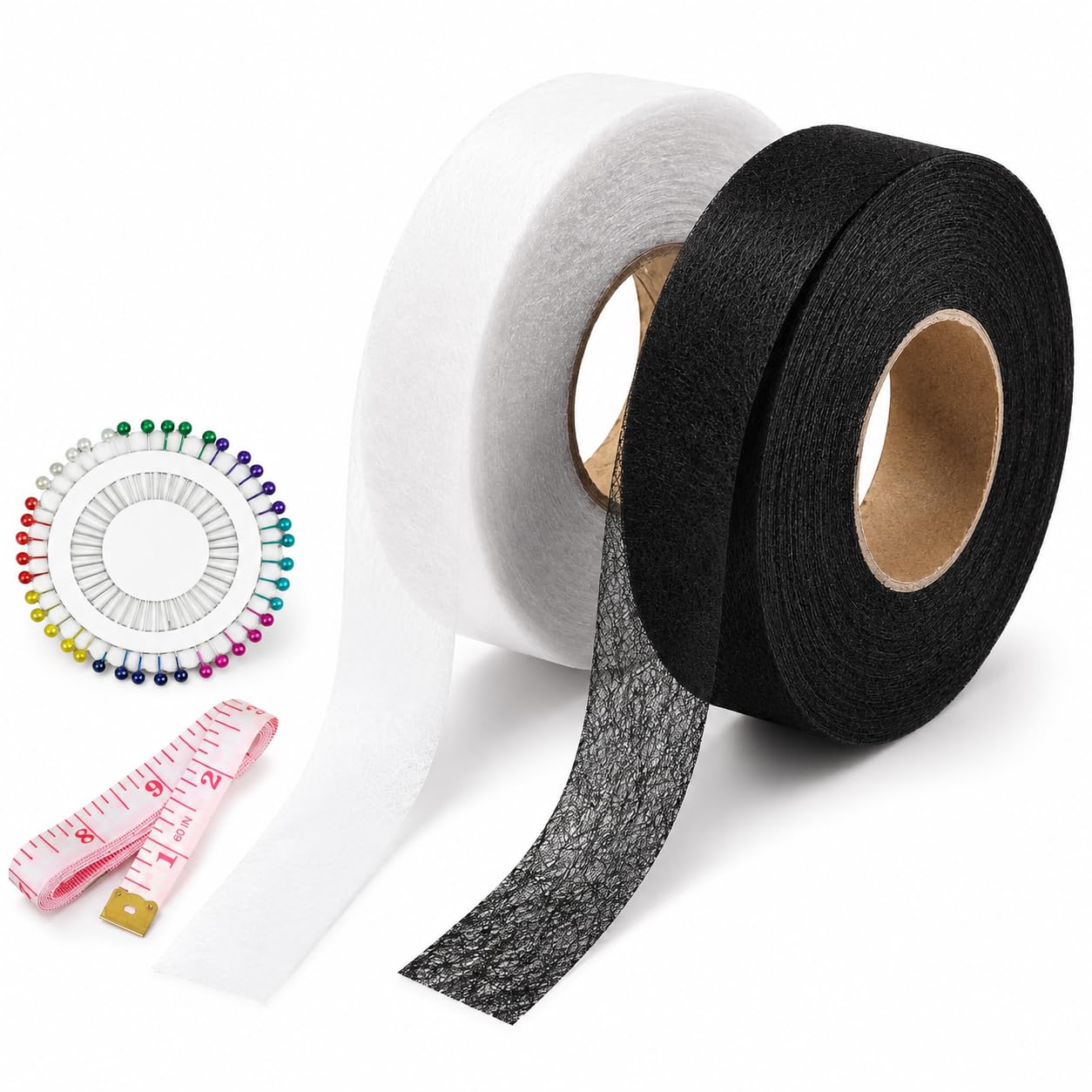 GZLANYA 2 Pack Wonder Web Hemming Tape, 64 Meters Per Roll, Invisible Iron On Mending Tape for Fabric with Tape Measure, Ironing Bonding Patching for Trousers Curtains Clothes